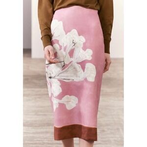 Zara Pink Linen Blend Floral Midi Skirt High Waist Straight Pencil 2394/119 S